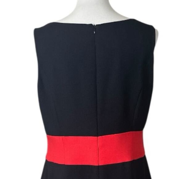 Evan Picone Black Label Dres A-line V-neck Black Red Colorblock Women’s Size 12 - Picture 8 of 11